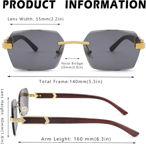 Vista 5 de Pro Acme Gafas de sol rectangulares sin montura para mujer, gafas cuadradas Y2K, sin marco