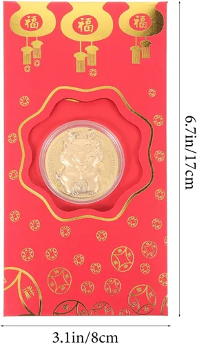 Vista 6 de EXCEART Sobre rojo, 10 unidades de paquetes de dinero rojo chino 2024 con moneda dorada, dragón del zodiaco chino, año nuevo, lunar, Hong Bao