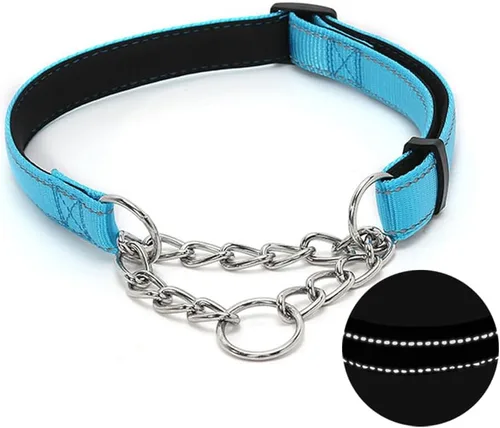 Vista 11 de Martingale - Collar para perro con cadena de acero inoxidable, collar reflectante de nailon acolchado suave ajustable, cadena resistente sin