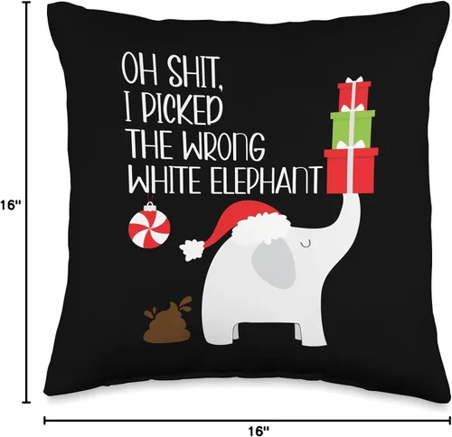 Vista 4 de I Picked the Wrong White Elephant Christmas Shirts Oh Shit I Picked The Wrong White Elephant - Almohada fea de Navidad, 16 x 16 pulgadas, multicolor