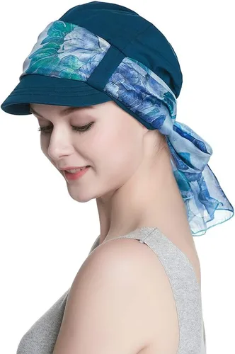 Vista 9 de Alnorm Juego de gorro y pañuelo de algodón transpirable para quimioterapia para mujeres Negro Rosado