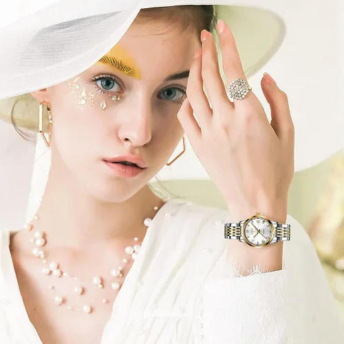 Vista 4 de OLEVS Relojes automáticos para mujer de acero inoxidable con diamantes mecánicos luminosos impermeables para mujer