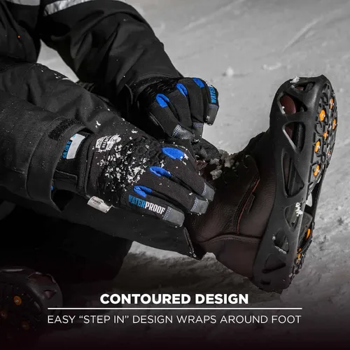 Vista 4 de Ergodyne TREX 6304 Performance - Tacos de tracción para hielo y nieve, una sola pieza se fija fácilmente sobre zapatobota con picos de acero al