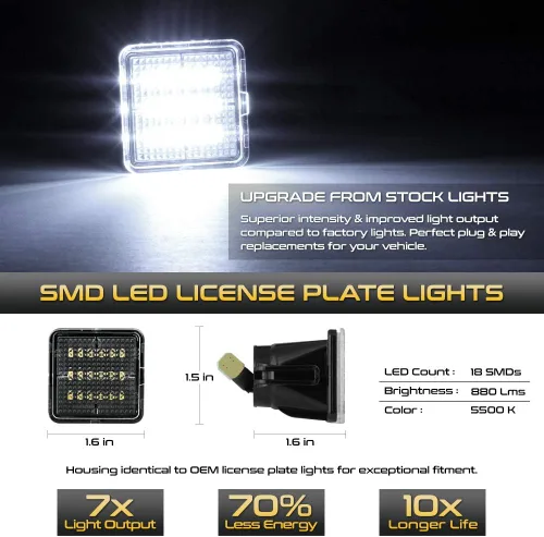 Vista 2 de VIPMOTOZ Luz LED completa para placa de matrícula para Toyota Tacoma 2016-2023 y camioneta Tundra 2014-2021, 6000K blanco diamante, 2 piezas