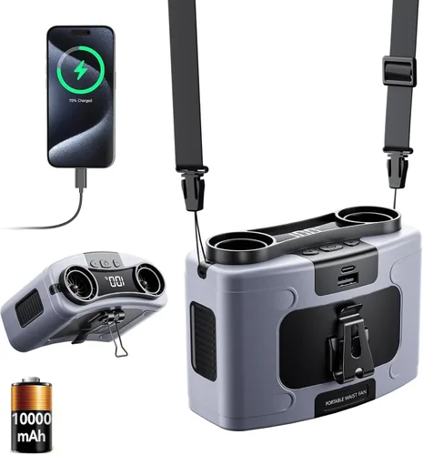 Vista 13 de Astaowl ventilador de cintura personal de 12000 mAh, clip recargable USB para la cintura para trabajar, 10 velocidades y 23H de enfriamiento
