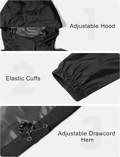 Vista 5 de Little Donkey Andy Women's Packable Waterproof Hooded Rain Jacket Negro