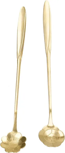 Vista 2 de Cuchara agitadora, 4PCS cuchara mezcladora de flores en forma de corazón cuchara de café de acero inoxidable cuchara de desierto cuchara de té