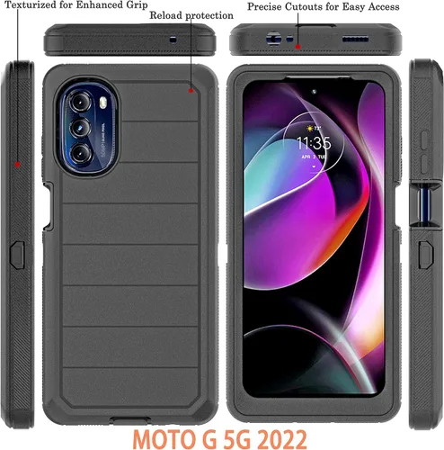Vista 2 de YmhxcY Funda para Moto G 5G 2022 (sin protector de pantalla) con funda duradera de 3 capas a prueba de caídas, a prueba de golpes, funda de goma