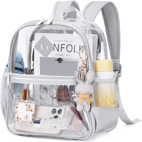 Vista 12 de MUSEVOS Mochila transparente para eventos de estadio aprobada 12x6x12, bolsa mini transparente de TPU gruesa con bolsillo frontal para conciertos