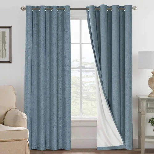 Vista 172 de H.VERSAILTEX Cortinas 100% opacas con aislamiento térmico, texturizadas, de lino, con bloqueo completo de calor y luz, para sala de estar y Negro