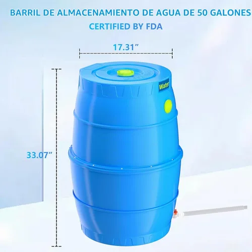 Vista 2 de SQUEEZE master Barril de colección de agua de 50 galones - Barril de almacenamiento de agua potable con canillas - Sistema de suministro de agua