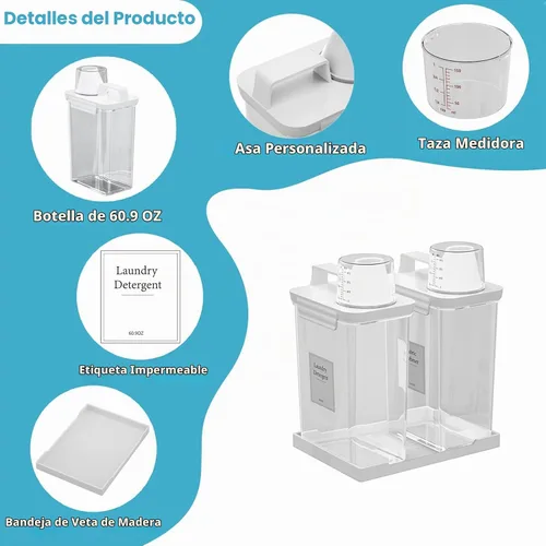 Vista 5 de Dispensador de Detergente para Ropa de 61 OZ, Paquete de 2 Dispensadores de Detergente Líquido, Dispensadores de Detergente de Plástico para Polvo