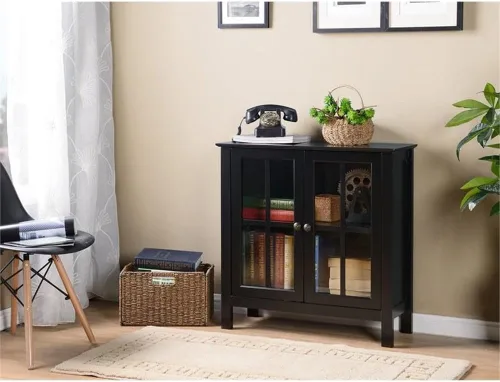 Vista 2 de American Furniture Classics 22601 Armario de puerta de cristal, pintado negro