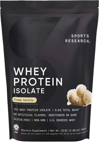 Vista 10 de Sports Research® 100% proteína de suero aislado de chocolate mantequilla de maní – Proteína en polvo de origen estadounidense con BCAA – Sin sabores