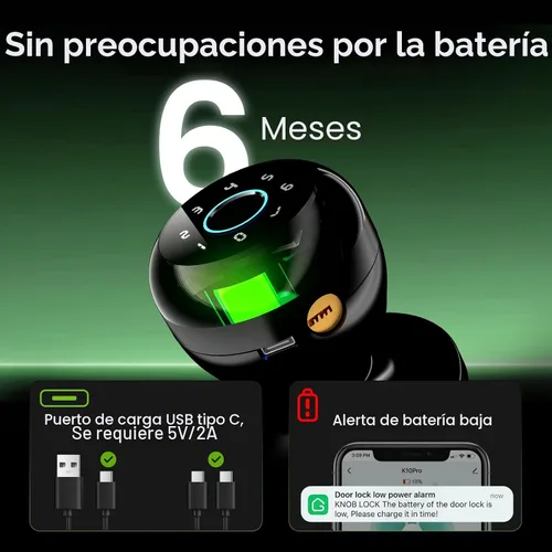 Vista 7 de GHome Smart - Cerradura de puerta de huellas dactilares inteligente, perilla de puerta de huellas dactilares inteligente 4 en 1 con teclado, control