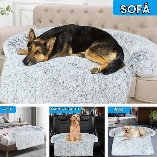 Vista 6 de Lujoso Protector de Sofá para Perros con Cama de Espuma Viscoelástica, Funda de Sofá de Felpa Esponjosa Extraíble y Lavable para Perros, Sofás Cama