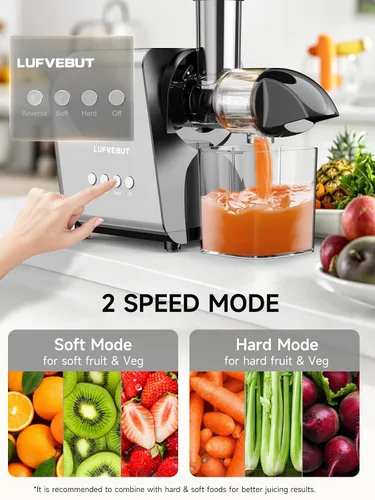 Vista 3 de Máquina exprimidora lenta para verduras y frutas, extractor de masticación en frío, apio, hierba de trigo, hojas verdes, zanahoria, jengibre