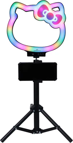 Vista 3 de Impressions Vanity Hello Kitty - Anillo de luz RGB de 10 pulgadas con soporte y soporte para teléfono, luces LED para selfies con modos