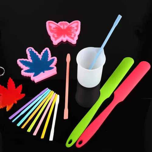 Vista 7 de Patelai Kit de 12 varillas de silicona para agitar, resina epoxi para mezclar resina, pintura, líquido, herramientas de manualidades para hacer