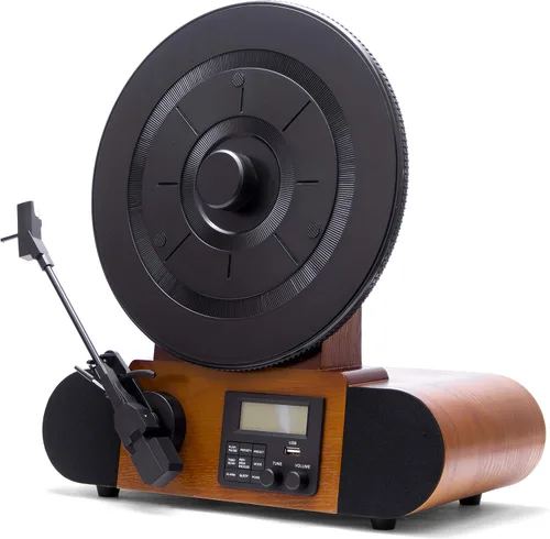 Vista 3 de Vert - Reproductor de discos de vinilo vertical Radio FM, Bluetooth, AUX, USB Reloj despertador Cartucho Audio Technica Altavoces de rango