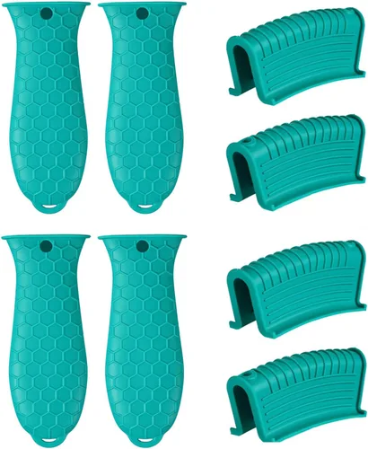 Vista 16 de 4 soportes de silicona para herramientas calientes, resistente al calor, mango de utensilios de cocina, agarraderas de goma antideslizantes, fundas