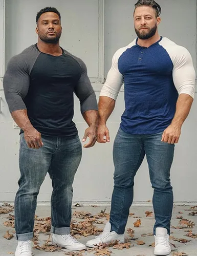 Vista 4 de GYMAPE Camisas Henley cónicas para hombre con manga raglán 34