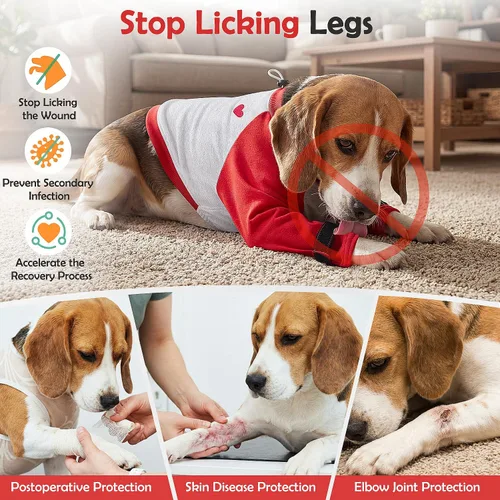 Vista 5 de Lukovee Traje de recuperación para perros, protege las piernas delanteras Rojo