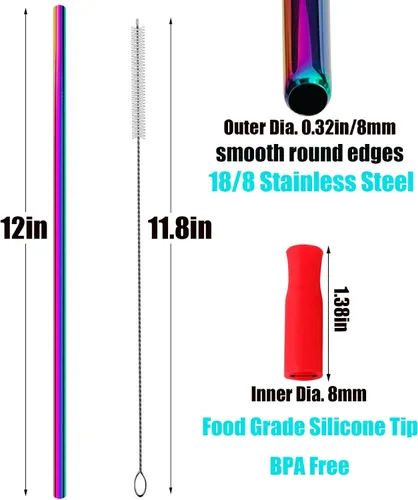 Vista 2 de Paquete de 4 popotes reutilizables de acero inoxidable para vaso Stanley de 40 onzas, popotes de metal extra largos de 12 pulgadas para Stanley