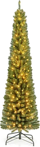 Vista 23 de GOFLAME Árbol de Navidad preiluminado de 5 pies, árbol de Navidad artificial con 180 luces LED, 10 modos de luz, 390 puntas de rama, soporte