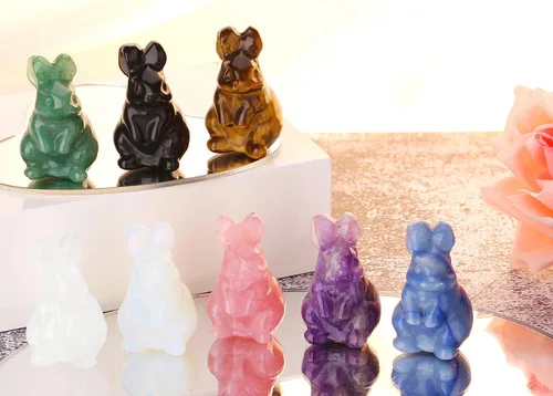 Vista 6 de QINJIEJIE Decoración de Pascua de 2 pulgadas, estatua de conejo de amatista, cristales de conejo, piedras curativas, piedras preciosas naturales