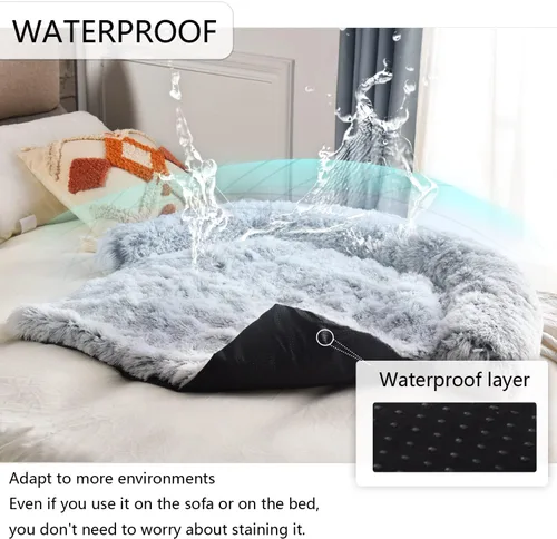 Vista 2 de Cama impermeable calmante para perro, protector de sofá para mascotas, tapete de felpa para perro, funda para muebles de mascotas con refuerzo suave