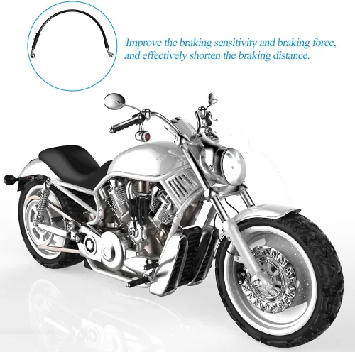 Vista 7 de Línea de freno de motocicleta, tubo de aceite de embrague hidráulico universal de 15.75 pulgadas, accesorios trenzados de acero inoxidable