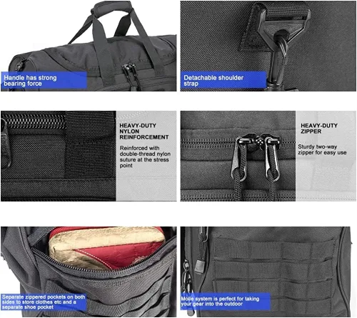 Vista 5 de HYKING Bolsa de gimnasio para mujeres y hombres, bolsa táctica militar de fin de semana, entrenamiento, ligera, impermeable, deportiva, bolsillo