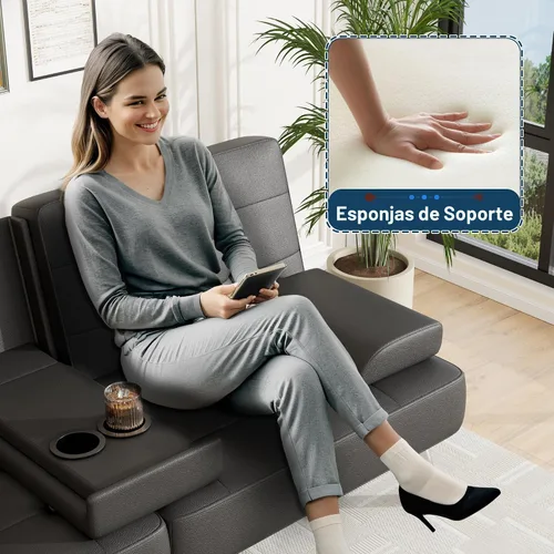Vista 6 de Furmax Sofá Cama Futón Ajustable Sofá Cama Futón Sleeper para Sala de Estar, Oficina de Negocios, Sofás Reclinables con Portavasos (Cuero PU, Negro)
