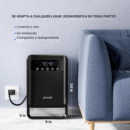 Vista 7 de Frizzlife Deshumidificador de aire, tanque de agua de 135 onzas con función purificadora, deshumidificadores pequeños silenciosos con modo