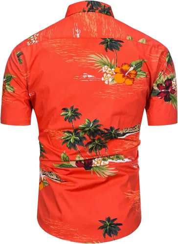 Vista 2 de TUNEVUSE Mens FlowerPineappleBird Print Hawaiian Short Sleeve Shirt Casual Button Down Tropical Shirt