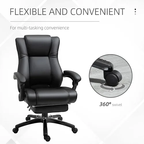 Vista 6 de Executive High Back Office Chair Executive Computer Desk Chair with PU Leather, Adjustable Height and Retractable Footrest, Black