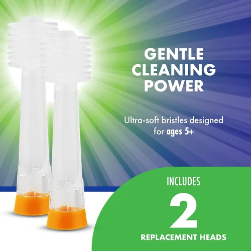 Vista 2 de Brilliant Oral Care Kids Sonic - Cabezales de repuesto suaves para niños a partir de 5 años, naranja, paquete de 2