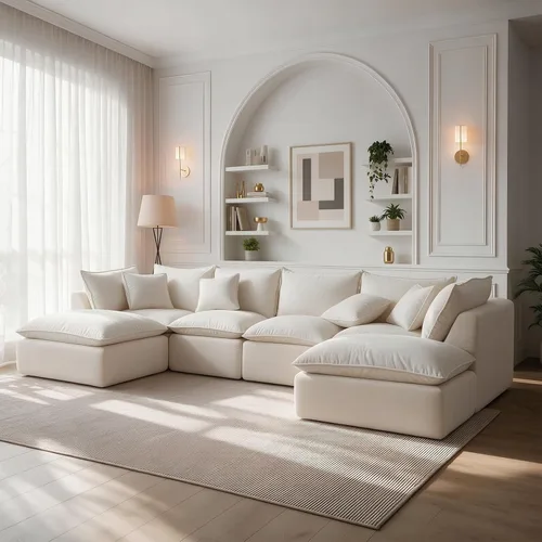 Vista 18 de Sofás seccionales de nube deshuesada de 110 pulgadas para sala de estar, sofá modular en forma de L con otomana, moderno y cómodo sofá nube con Negro