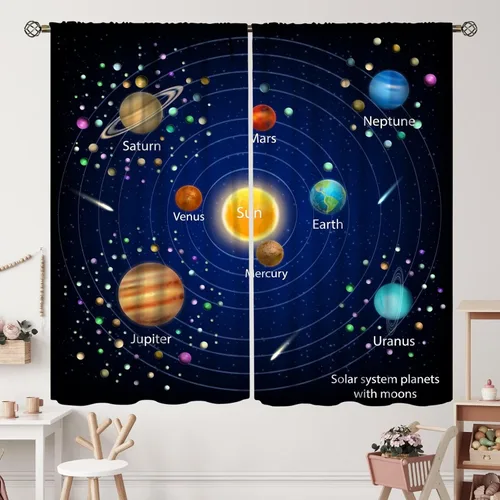 Vista 49 de Cortinas de planeta galaxia, espacio exterior, universo, nebulosa, estrellas, cielo estrellado, con bolsillo para cortinero, para sala de estar