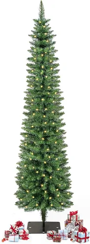 Vista 8 de Árbol de Navidad con nieve artificial, preiluminado con luces cálidas, abeto noble blanco esmerilado, árbol de Navidad artificial delgado