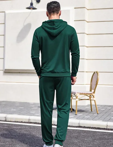 Vista 70 de COOFANDY Conjunto deportivo de 2 piezas para hombre, conjunto deportivo casual con capucha