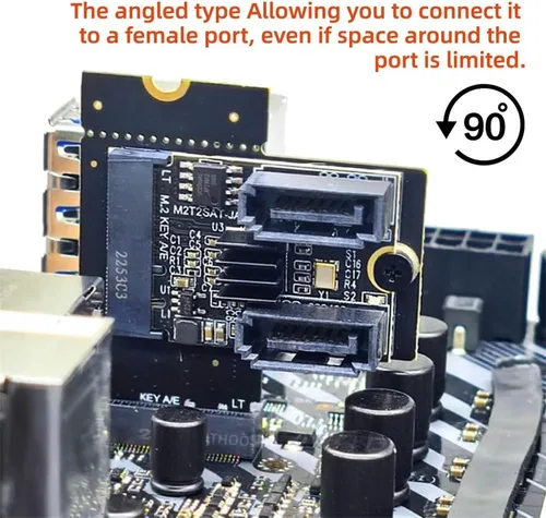 Vista 3 de xiwai NGFF Key A+E macho a PCI Express Riser Adaptador hembra en ángulo recto 90 grados Adaptador de perfil bajo Tarjeta de extensión Riser
