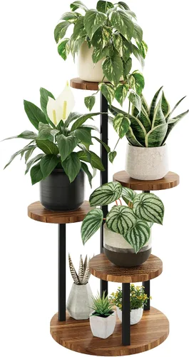 Vista 7 de Bamworld Soporte para Plantas de Esquina Interior de Metal y Madera Estante para Plantas Exterior Soportes Altos para Plantas Mesas para Plantas