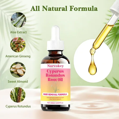 Vista 3 de Cyperus Rotundus - Aceite de depilación, inhibidor natural del crecimiento del cabello, tratamiento hidratante para todo tipo de piel, 2.0 fl oz (1)