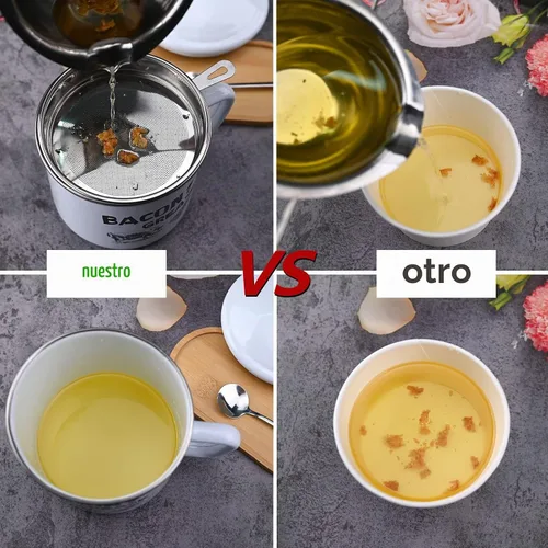 Vista 5 de Recipiente de grasa de tocino de 1.5 L con colador, recipiente grande de 46 onzas de esmalte rústico con tapa y cuchara, protector de grasa