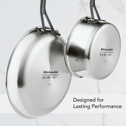 Vista 5 de KitchenAid Sartén para saltear de inducción de acero inoxidable revestido de 5 capas con tapa, 5 cuartos de galón, acero inoxidable pulido