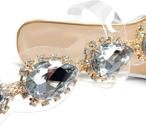 Vista 4 de Sandalias brillantes transparentes con tacón grueso y puntera abierta para mujer