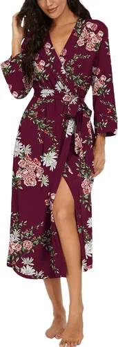 Vista 17 de VINTATRE Bata tipo kimono para mujer, bata larga de punto, ligera, suave, ropa de dormir con cuello en V, casual, ropa de descanso para mujer Verde