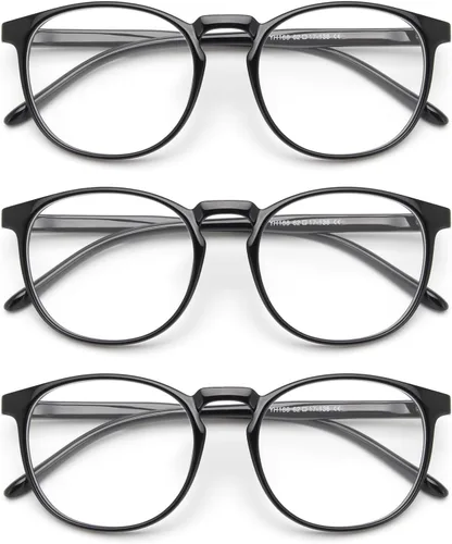 Vista 11 de IBOANN - Lentes con filtro de luz azul para mujeres y hombres, paquete de 3 unidades, armazón redonda estilo retro a la moda, lentes falsos vintage